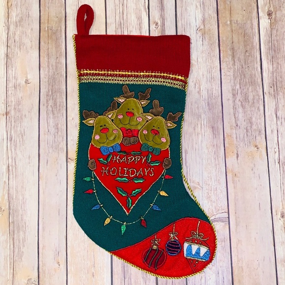 Christmas stocking Happy Holidays deer embroidered - Picture 1 of 3